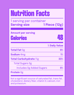 Nutrition facts label for Lollipopstar Dreamy Night Flavor Music Lollipop