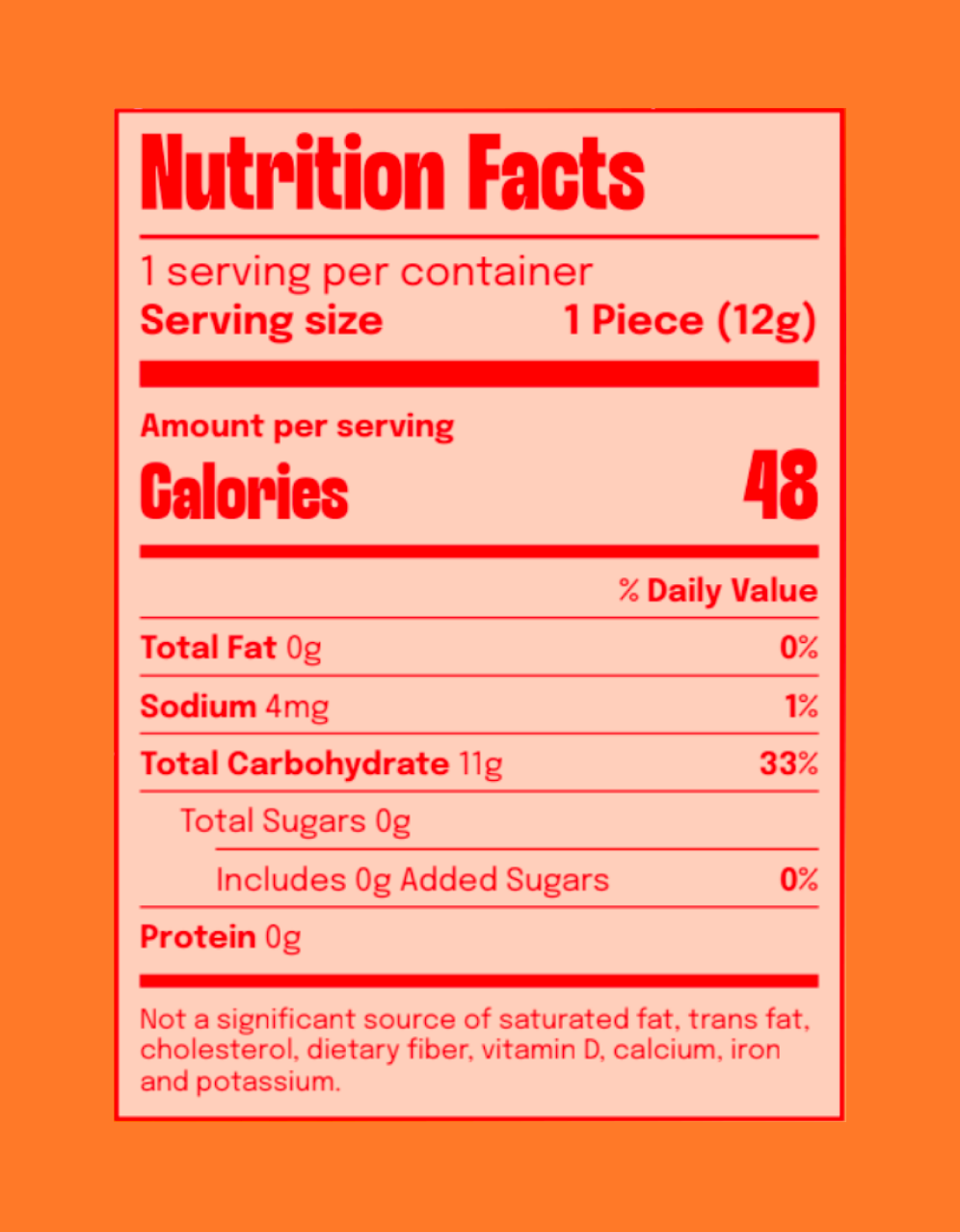 Nutrition facts label for Lollipopstar Spicy Mango Energy Flavor Music Lollipop
