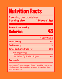 Nutrition facts label for Lollipopstar Spicy Mango Energy Flavor Music Lollipop